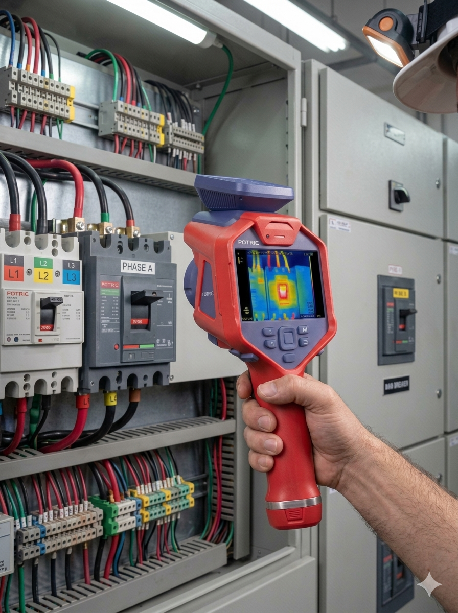 Thermal imaging scan of electrical panel showing heat anomalies
